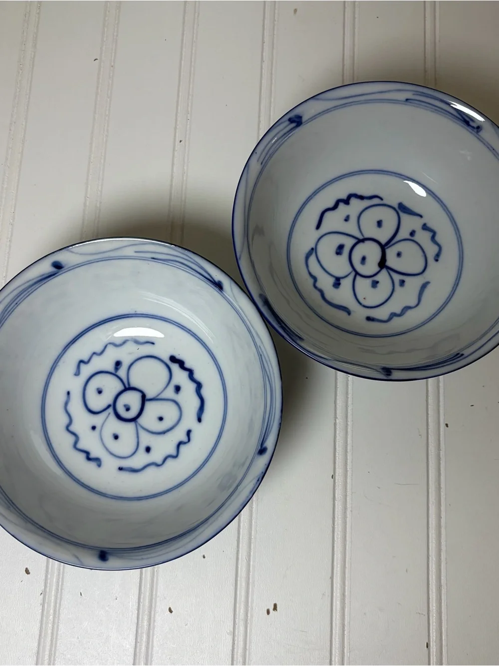 Vintage Blue + White Chinese Bowls | Set of 2